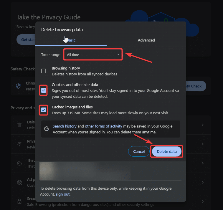 تأكيد مسح بيانات التصفح