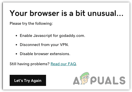 حل مشكلة رسالة خطأ 'متصفحك غير عادي' في GoDaddy