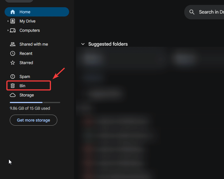 موقع المهملات في Google Drive