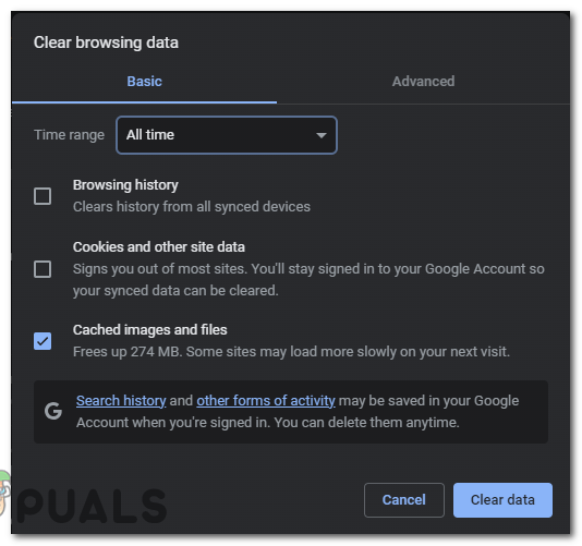اضغط على محو البيانات لمحو ذاكرة التخزين المؤقت للمتصفح.