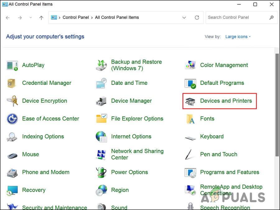 انقر على خيار الأجهزة والطابعات (Devices and Printers)