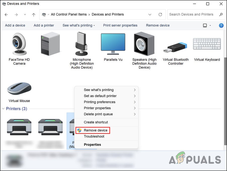 انقر على زر إزالة الجهاز (Remove device)