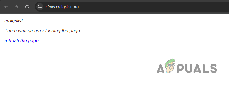 خطأ في تحميل صفحة Craigslist