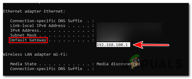 مرر عبر النتائج وحدد الإدخال الذي يشير إلى "البوابة الافتراضية".