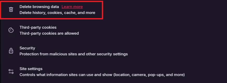Delete browsing data