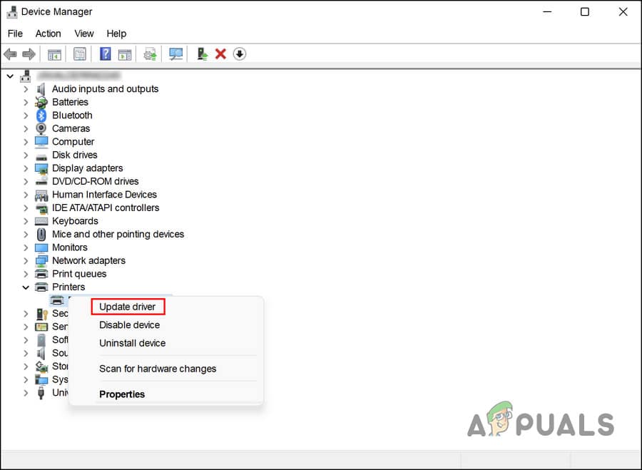 انقر على زر تحديث برنامج التشغيل