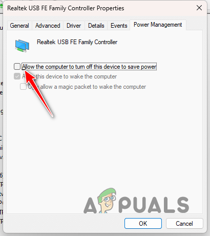 تعطيل إدارة طاقة محول الشبكة