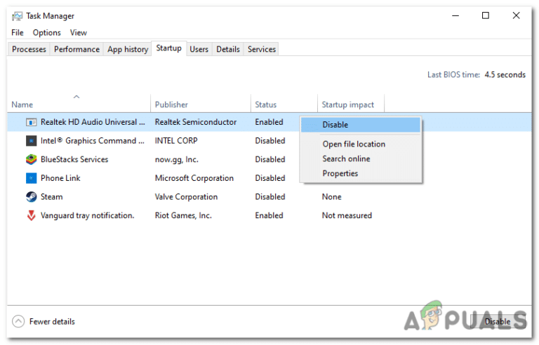 عطّل جميع برامج بدء التشغيل بالنقر بزر الماوس الأيمن على كل إدخال واختيار “تعطيل”.