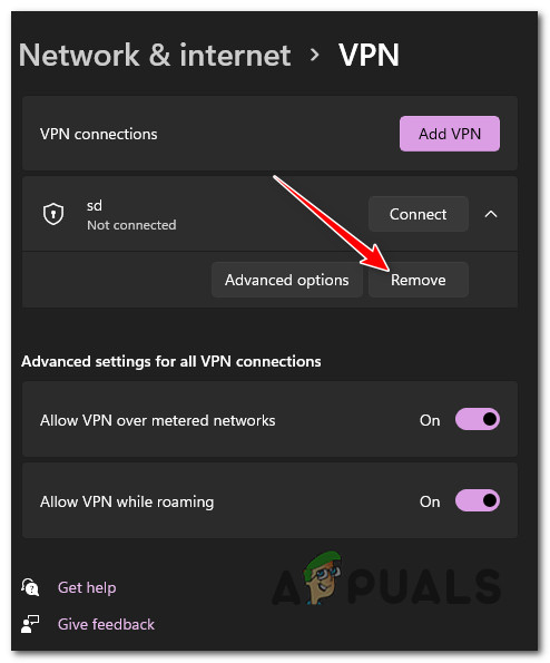 تعطيل حزمة VPN