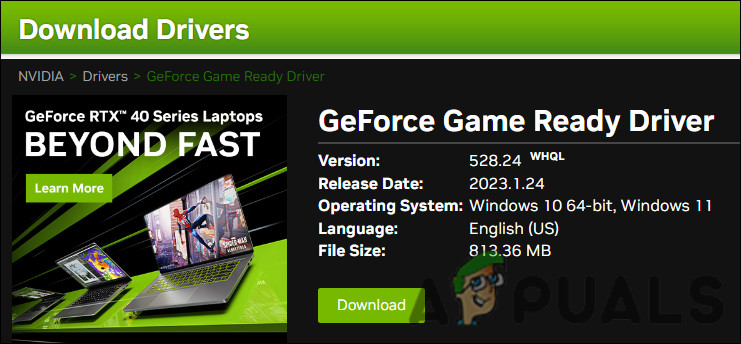 انقر على زر التنزيل لبرنامج التشغيل