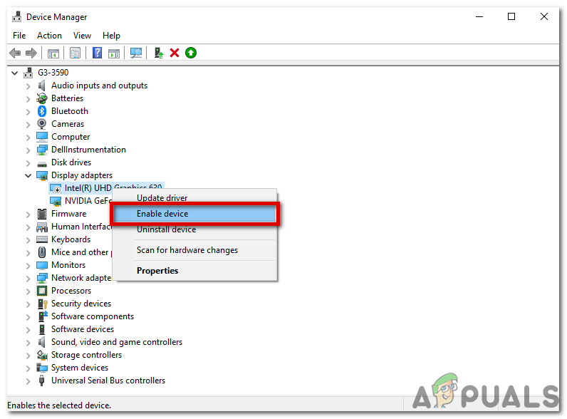 انقر على تمكين الجهاز