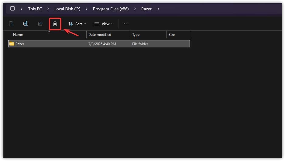 حذف مجلدات Razer المتبقية يدويًا في File Explorer