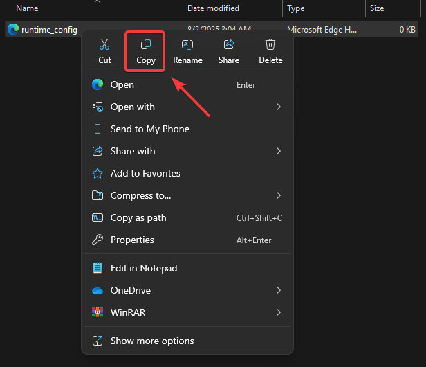 مستكشف الملفات يظهر ملف runtime_config.xml