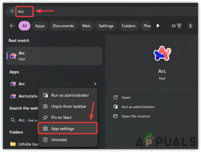 الوصول إلى إعدادات متصفح Arc