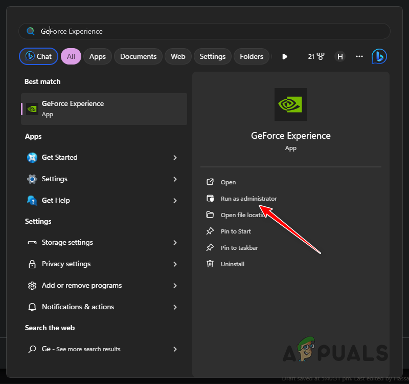 تشغيل GeForce Experience كمسؤول
