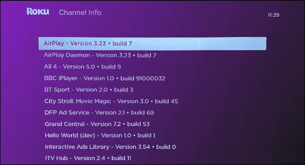معلومات قناة Roku