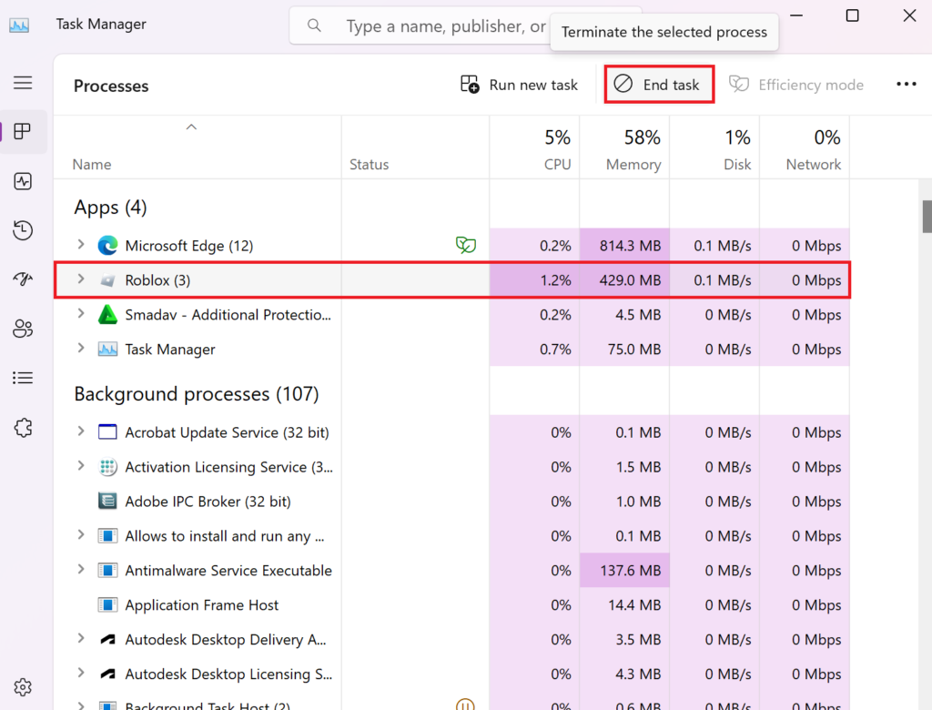 مدير المهام في Windows 11