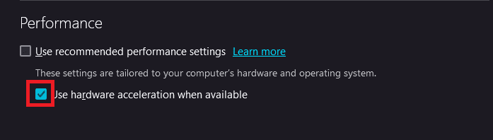 إلغاء تحديد استخدام تسريع الأجهزة