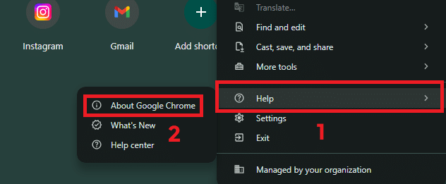 صفحة المساعدة وحول في المتصفح