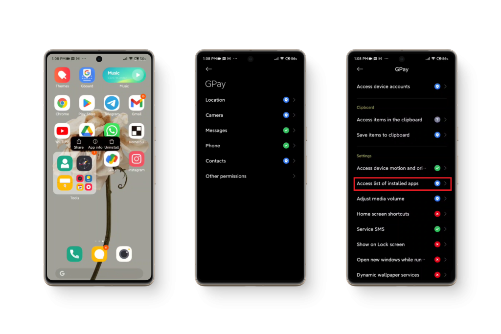 أذونات التطبيقات المثبتة على Xiaomi