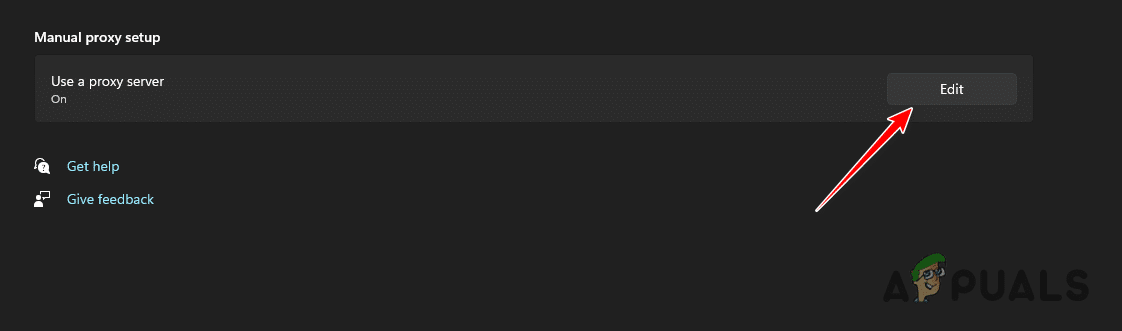 تحرير إعدادات الوكيل اليدوية