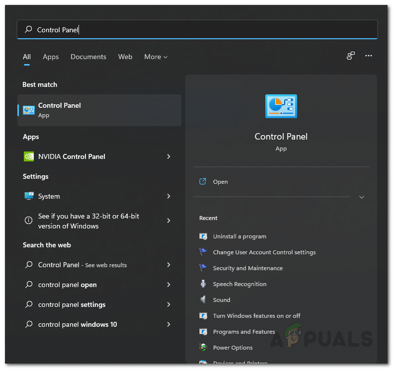 فتح لوحة التحكم