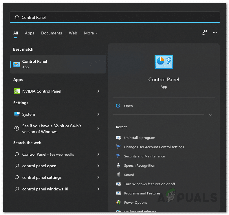 Opening Control Panel