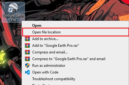 فتح موقع ملف Google Earth