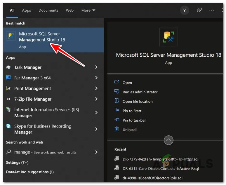 Open up the SQL management studio
