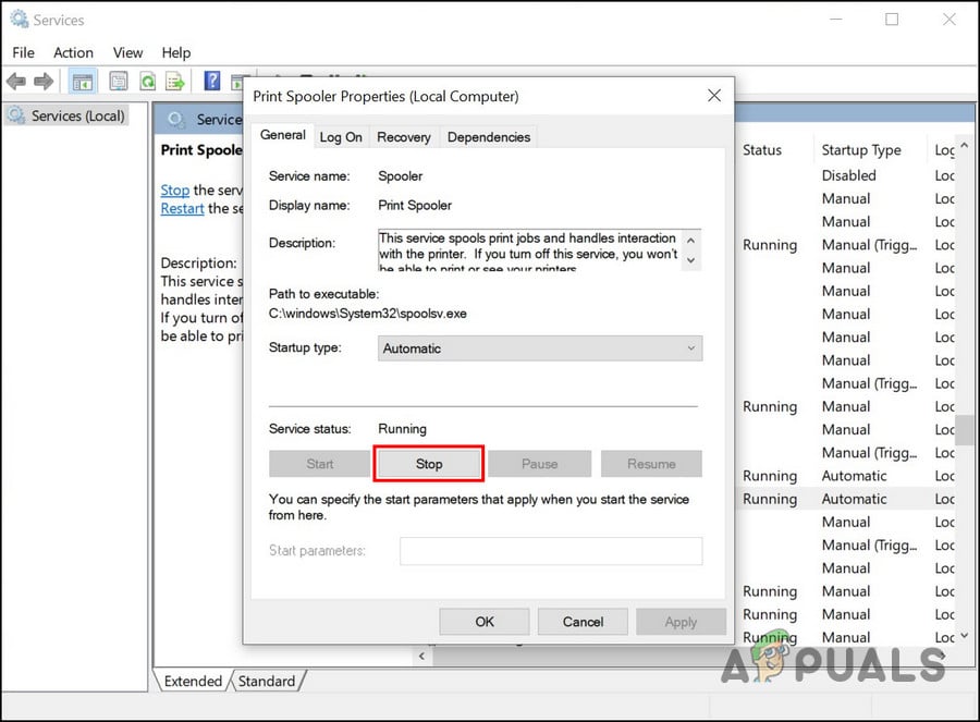 انقر على زر الإيقاف