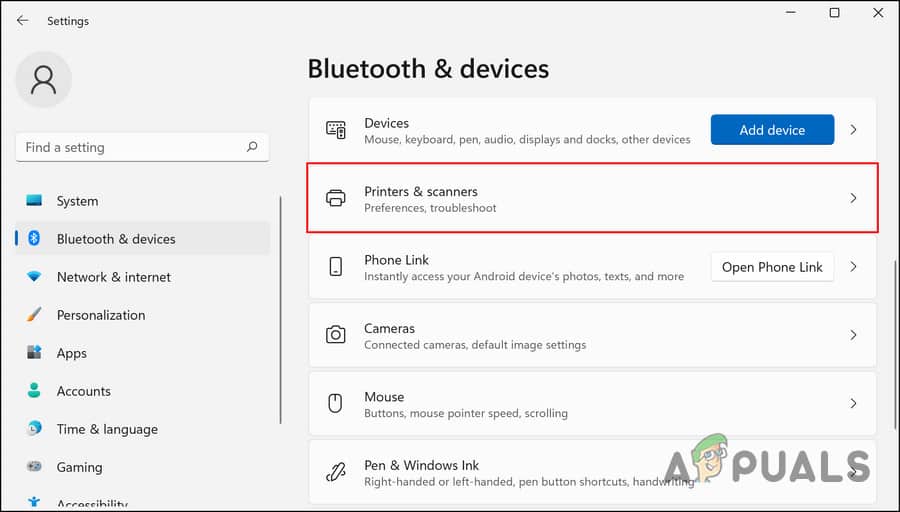 الوصول إلى خيار Printers & scanners