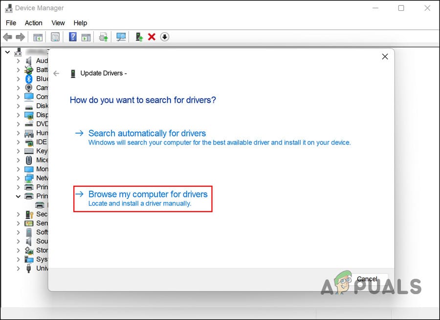 انقر على استعراض جهاز الكمبيوتر الخاص بي بحثًا عن برامج التشغيل