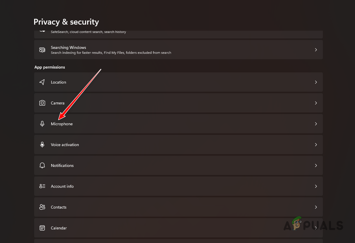 الانتقال إلى إعدادات خصوصية الميكروفون