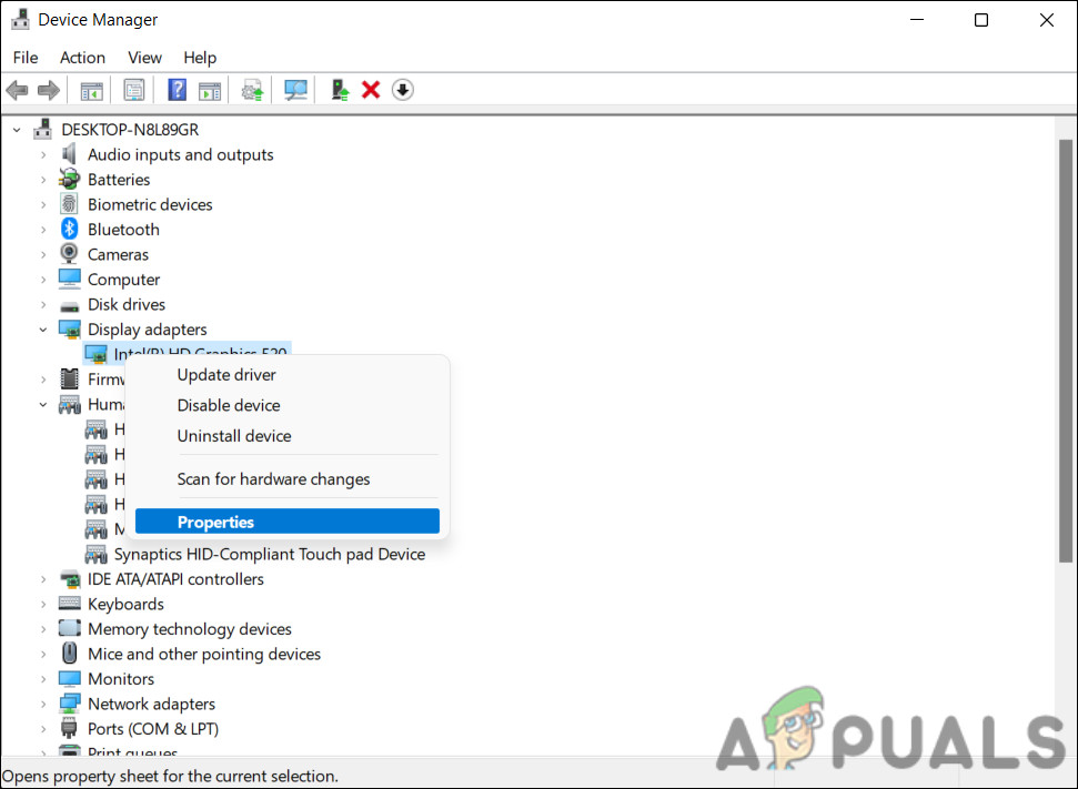 الوصول إلى خصائص الجهاز
