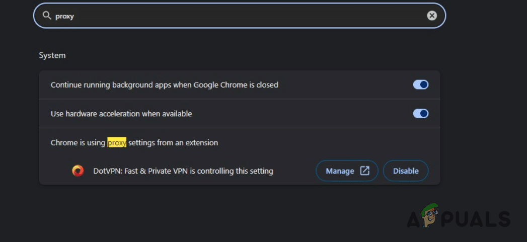 Searching for Proxy in Chrome