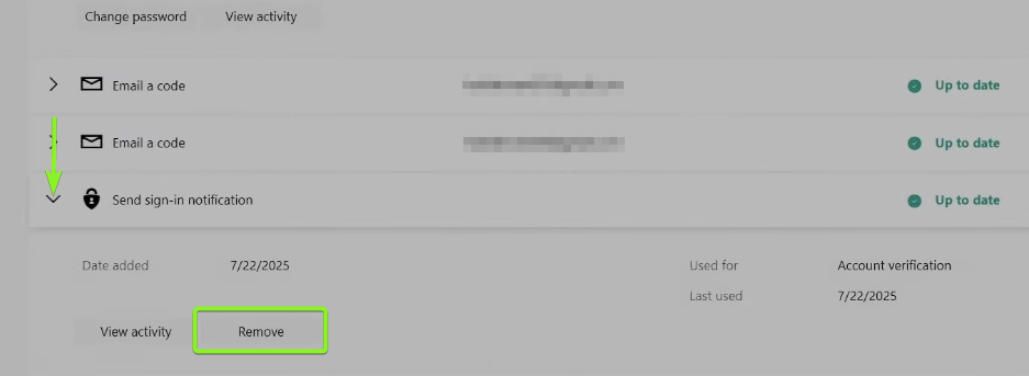 خيار إزالة Authenticator