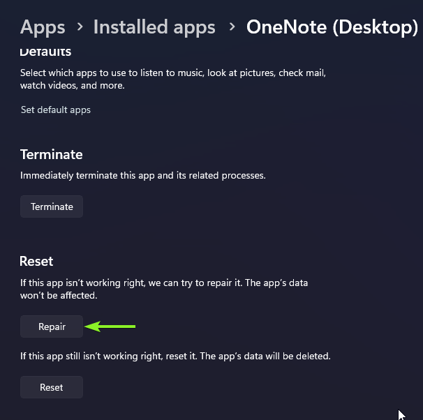 لقطة شاشة لأداة الإصلاح