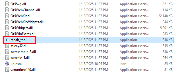 أداة الإصلاح Repair_tool.exe في Google Earth