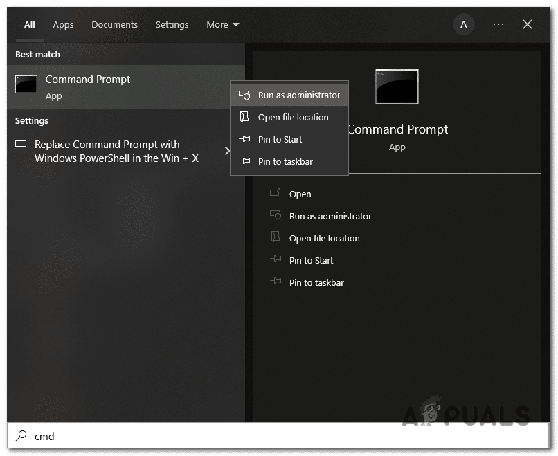 انقر بزر الماوس الأيمن على أيقونة Command Prompt واختر “تشغيل كمسؤول”