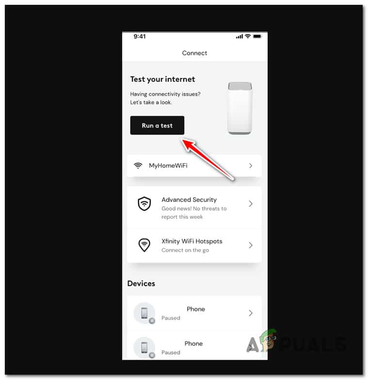 إجراء اختبار على تطبيق Xfinity