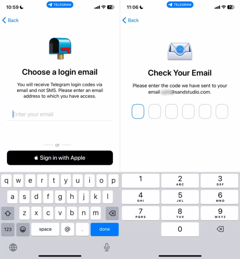 تسجيل الدخول إلى Telegram بالبريد الإلكتروني