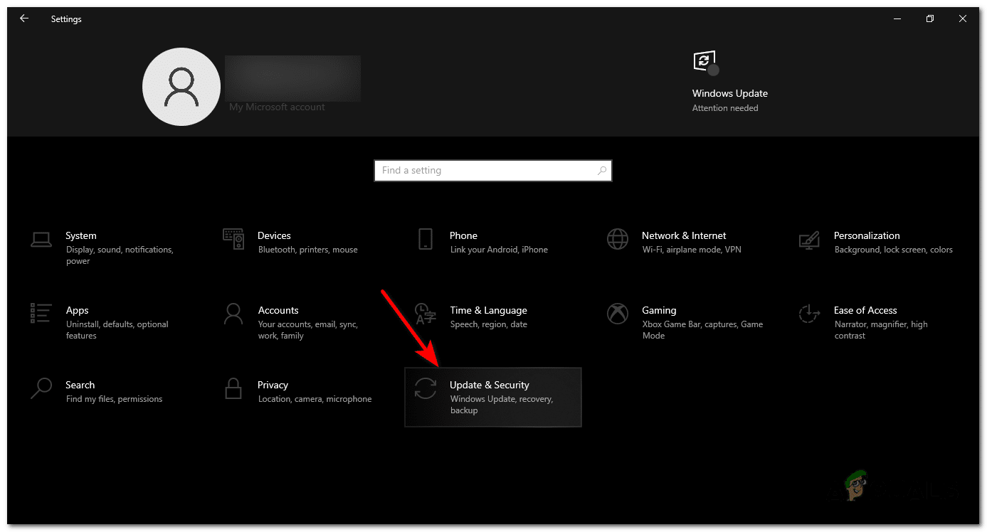 في تطبيق الإعدادات، حدد "التحديث والأمان".