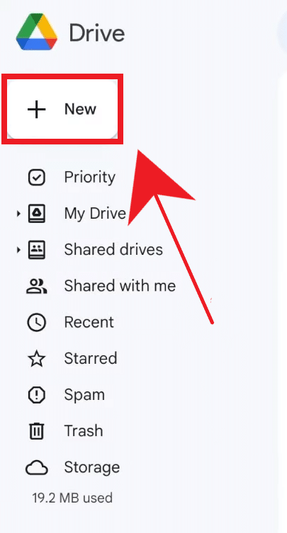 زر + جديد لإنشاء مساحة تخزين سحابية