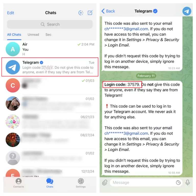 إرسال رمز Telegram إلى جهاز آخر