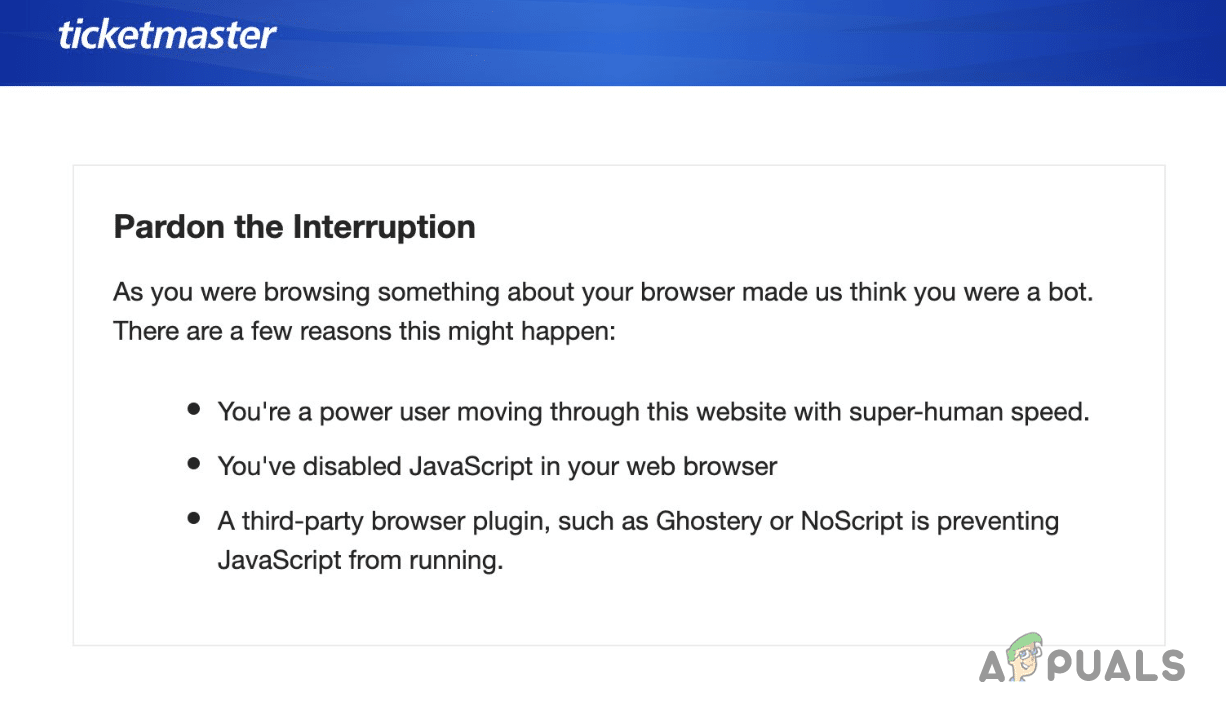 رسالة خطأ Pardon the Interruption على Ticketmaster