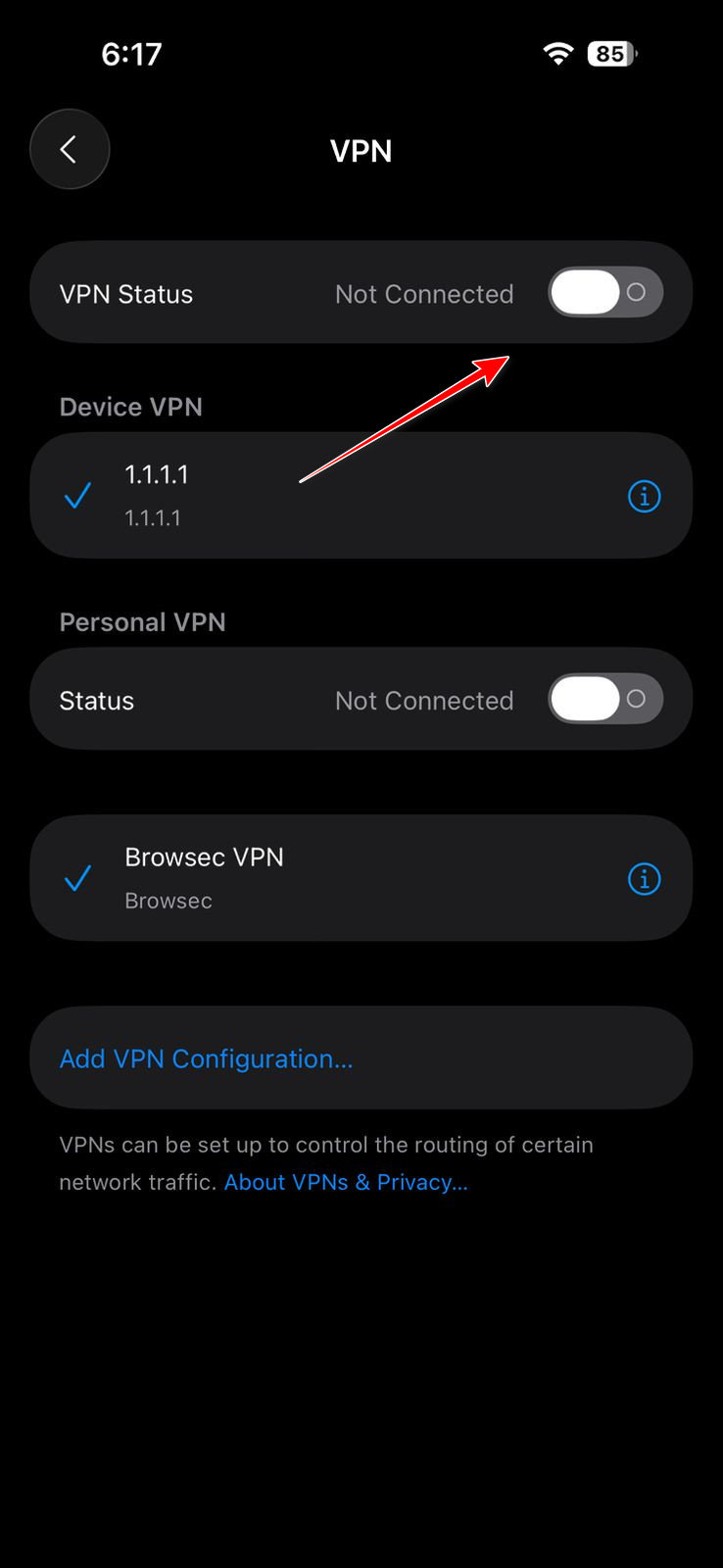 أوقف تشغيل VPN