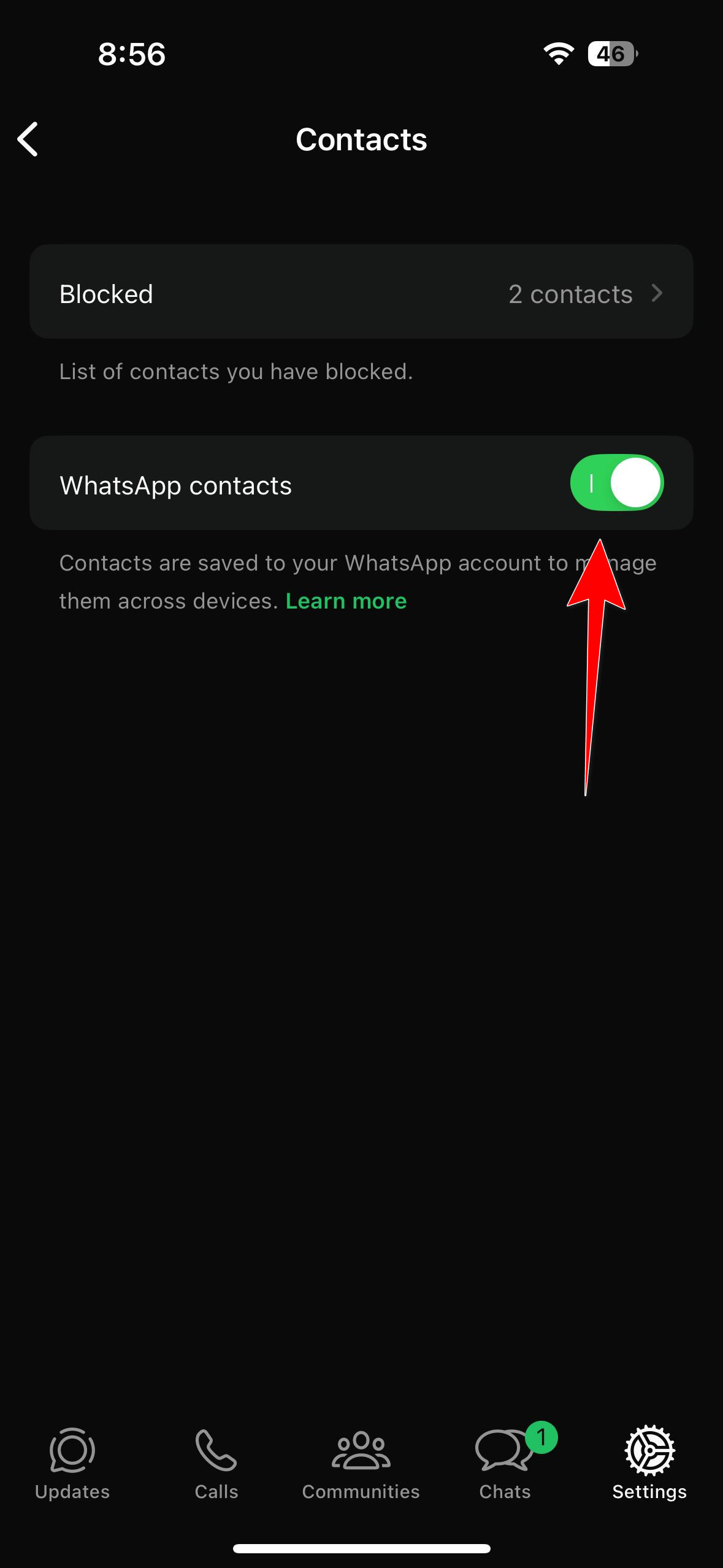 إيقاف تشغيل جهات اتصال WhatsApp