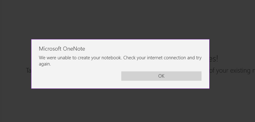 لقطة شاشة لخطأ OneNote