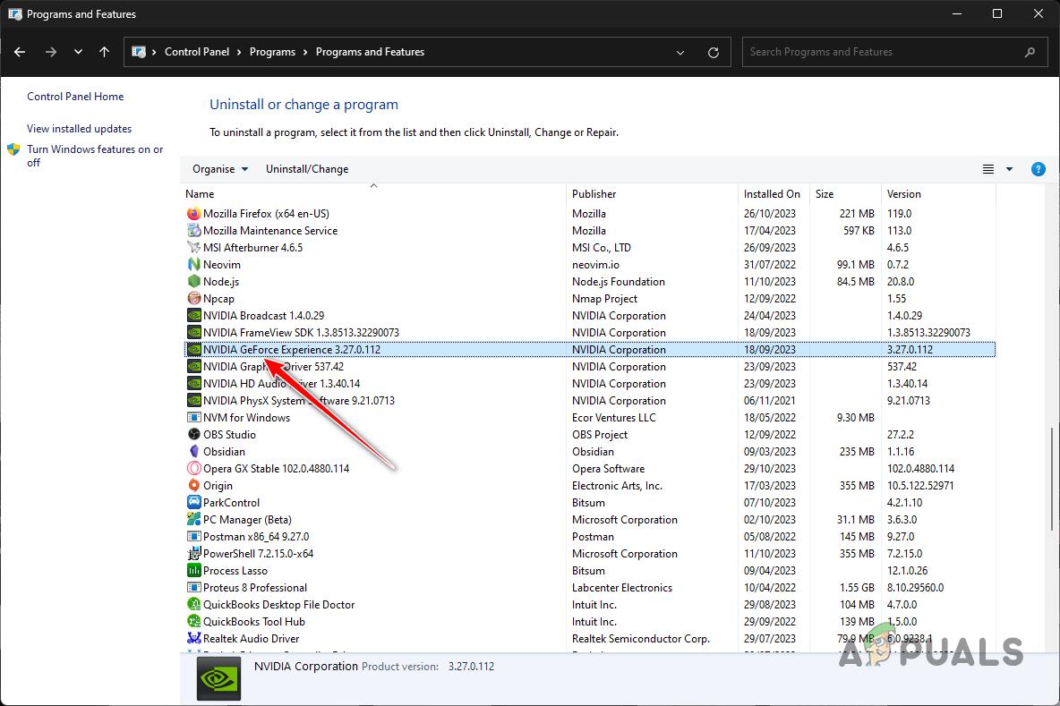 إلغاء تثبيت GeForce Experience