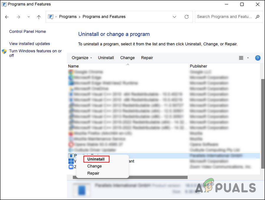 إلغاء تثبيت البرنامج المتعارض